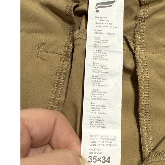 Fabletics Perfomance Golf Only Pant Classic Fit Mens Sz 35 x 34 (32) Tan Stretch - Picture 7 of 8